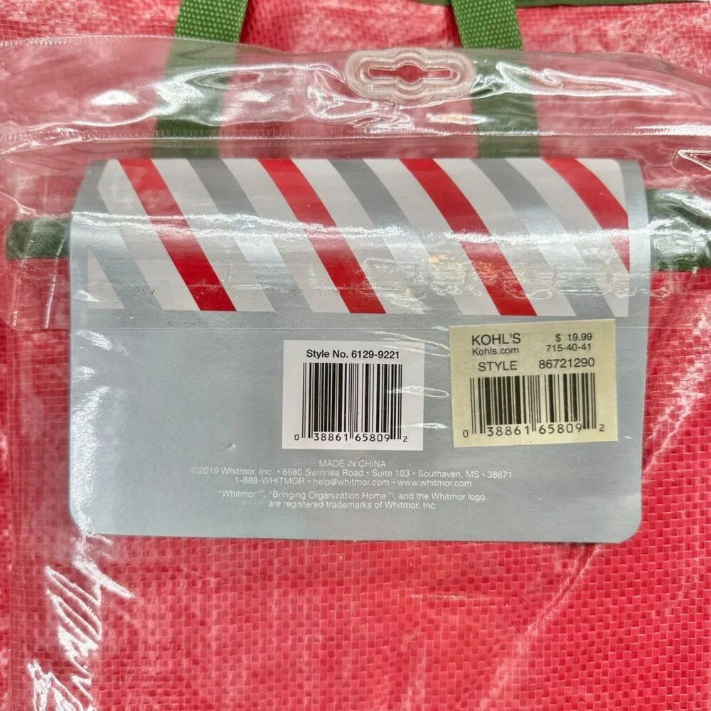 Whitmor Christmas Jumbo Storage Bags 1 New 1 Used Red Zip Up Handles 30x30x8 Red